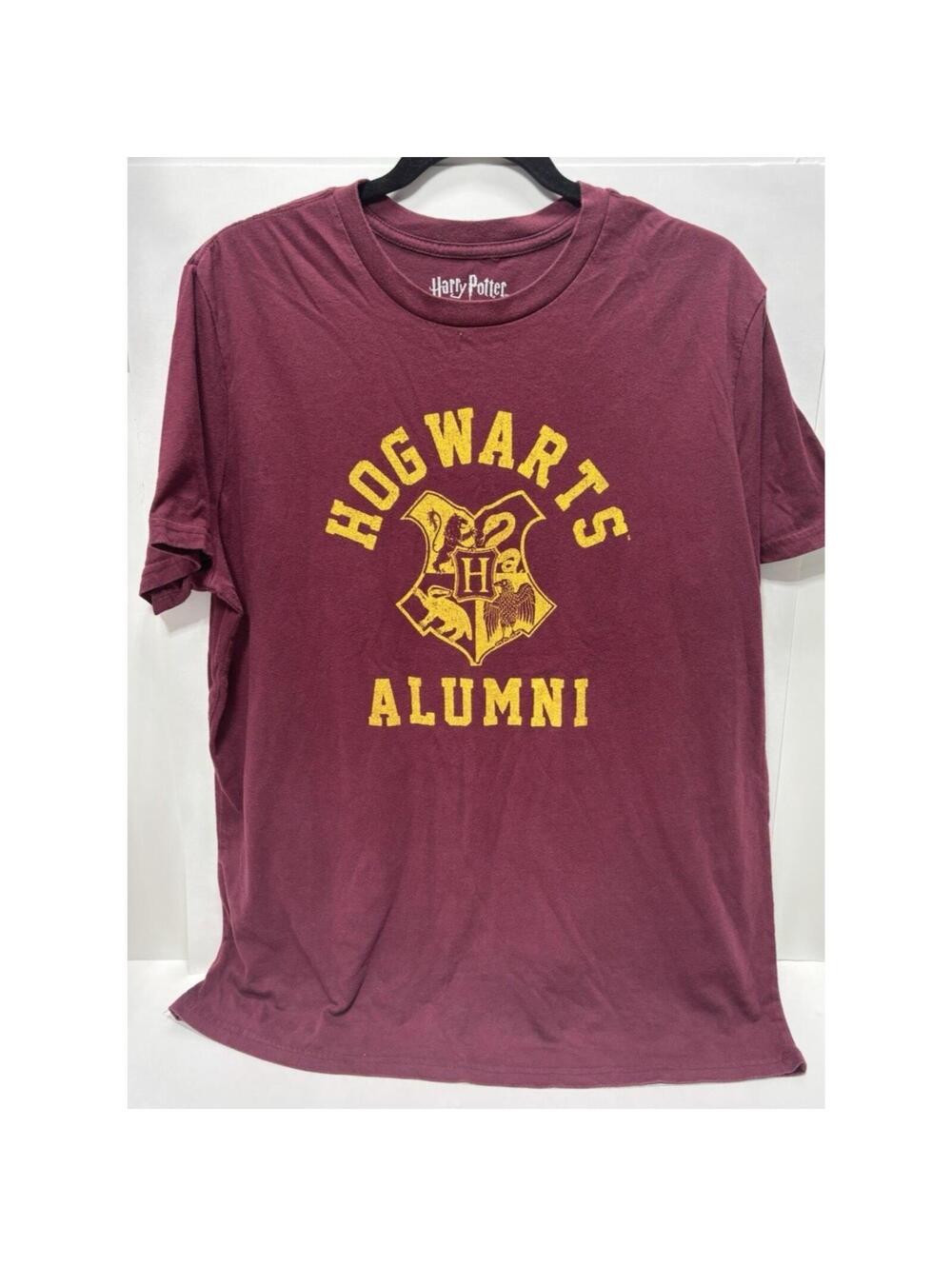 Harry Potter XL Mens Graphic T-Shirt Hogwarts Alumni Burgundy Tee Wizard World